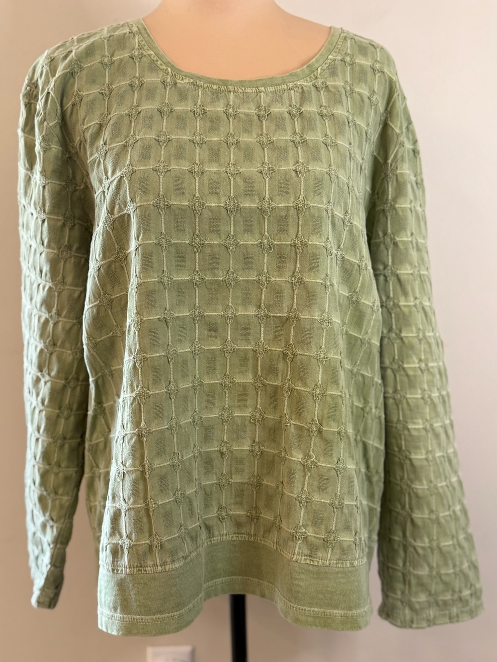 Focus moss green sweatshirt embroidered textured square pattern SZ XL